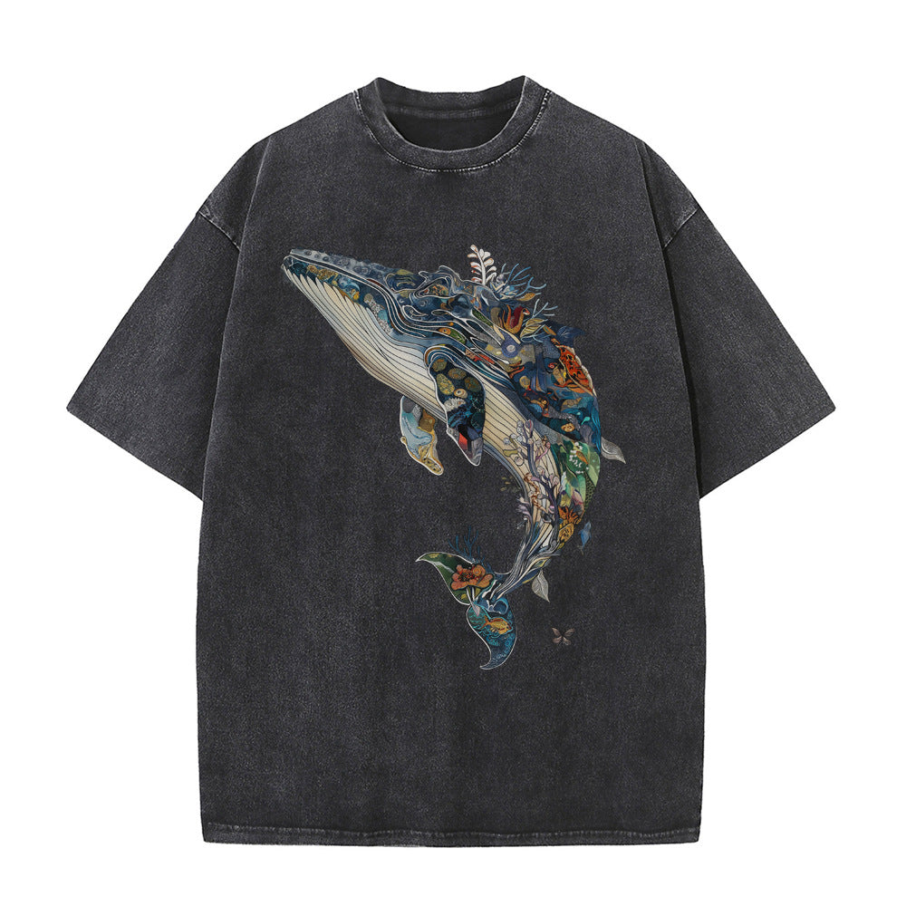 Whale Print Graphic T-shirts for Men Casual High Street