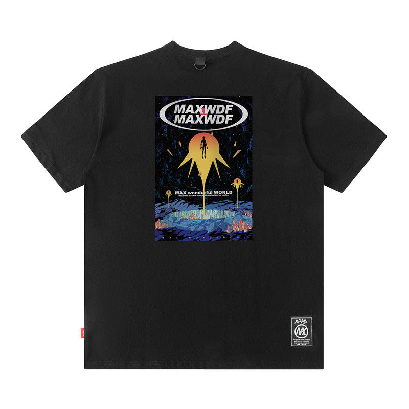 Men T Shirt Cartoon Printed Short-Sleeved T-shirt Men and Women Street Cotton Casual