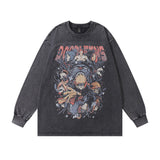 Men Long Sleeve Shirt Printed Vintage Long Sleeve T-shirt Men and Women Street Washed Distressed