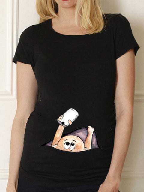 BABY Pregnancy Shirt Maternity Cute Baby Print O-Neck
