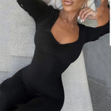 Women Jumpsuit Women's Autumn and Winter Long Sleeve V-neck Tight Trousers