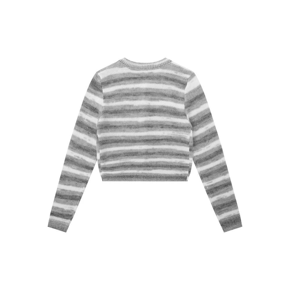 Women Sweater Mixed Color Stripe Cardigan Girls Spring and Autumn Leisure Top