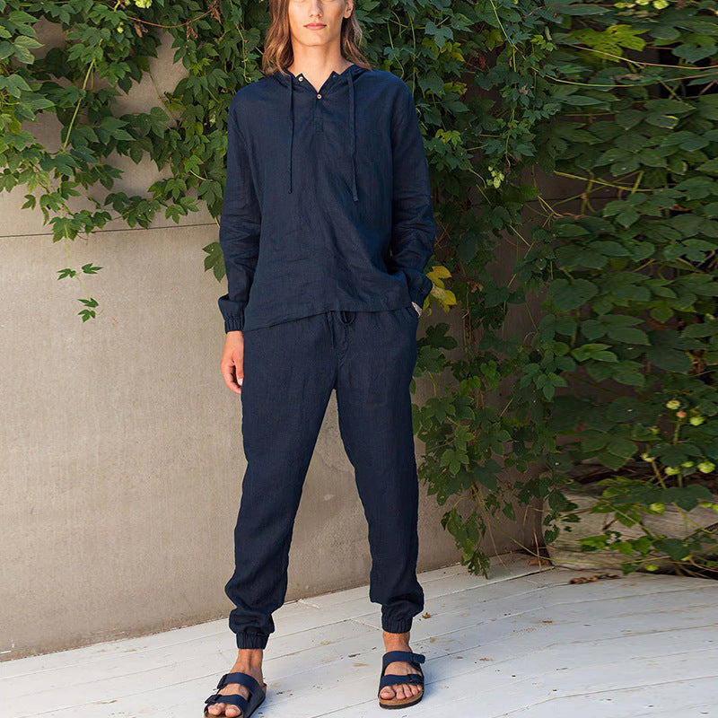 Men Co-Ords Men's Linen Autumn Leisure Suit Long Sleeve Hooded