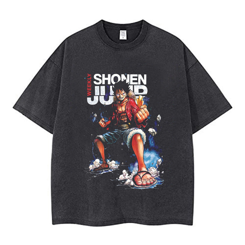 Youth men ONE PIECE oversize Faded Vintage T Shirts Anime
