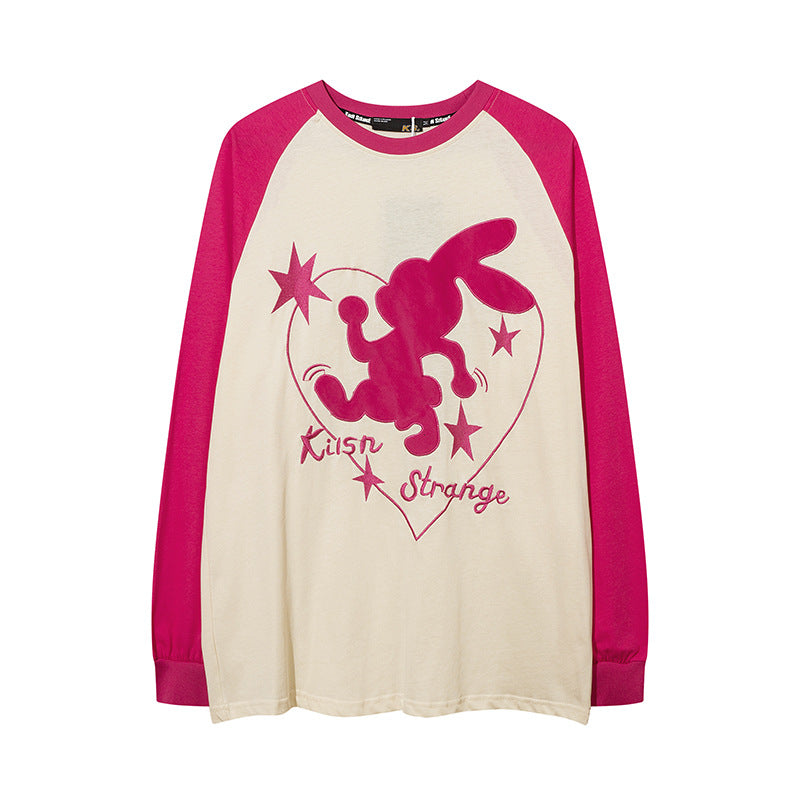 Men Long Sleeve Shirt Sweet Cool Contrast Color Stitching Long Sleeve T-shirt Men and Women Couple