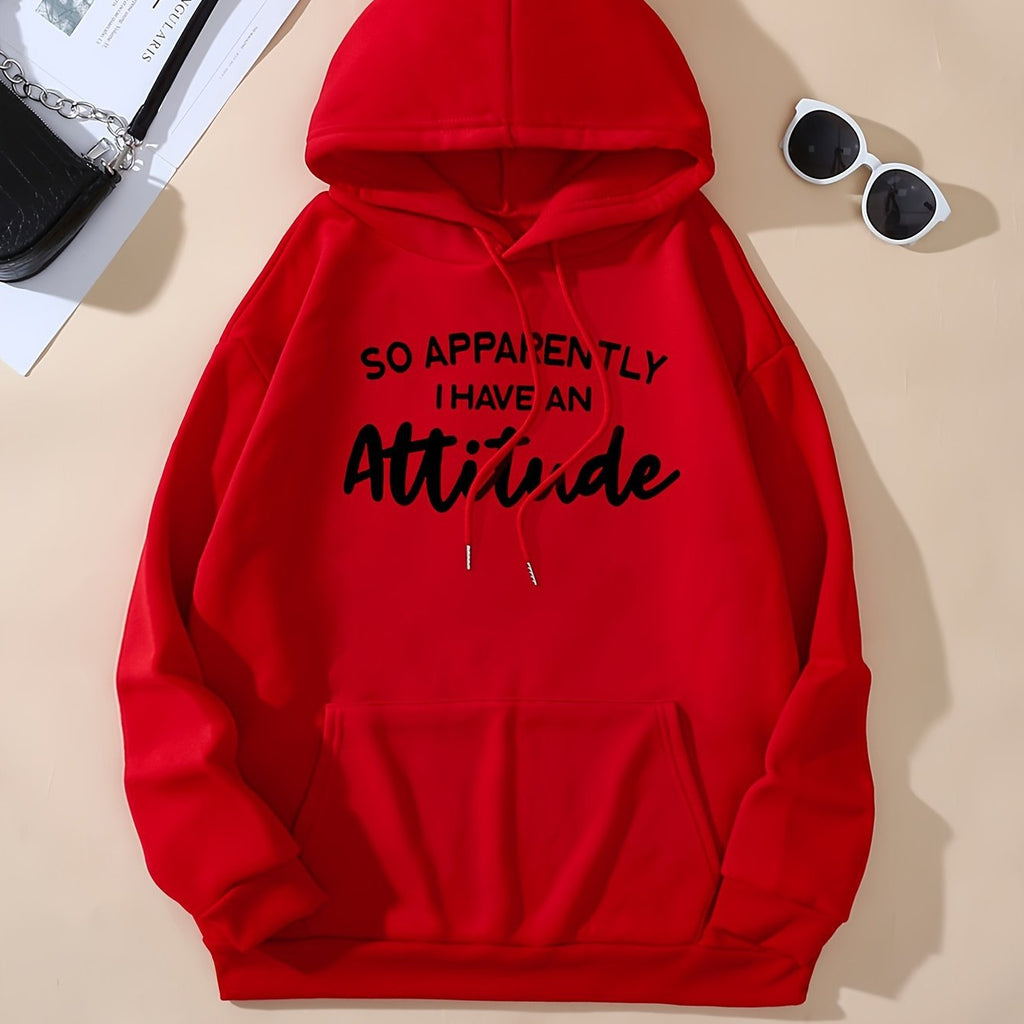 An Attitude Print Hoodies Drawstring Kangaroo Pocket
