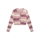 Women Sweater Mixed Color Stripe Cardigan Girls Spring and Autumn Leisure Top