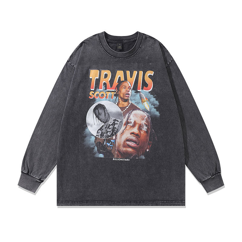 Men Long Sleeve Shirt Washing Long Sleeve Bottoming T-shirt Male and Female Trendy Brand Long T-shirt