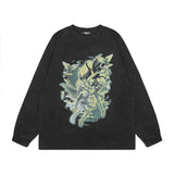 Men Long Sleeve Shirt Vintage Printed Wash Long Sleeve Bottoming T-shirt Men and Women All-Matching Top