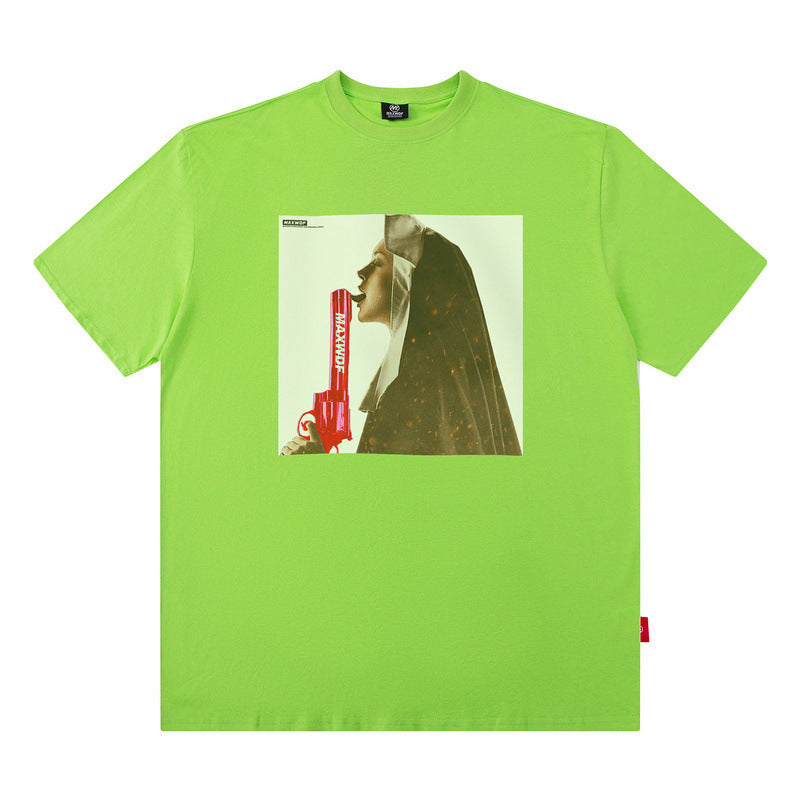 Men T Shirt Loose Short Sleeve T-shirt Male and Female Personality Printed Cotton round Neck