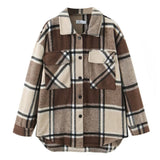 Women T-Shirt Autumn Women's Woolen Plaid Shirt Coat