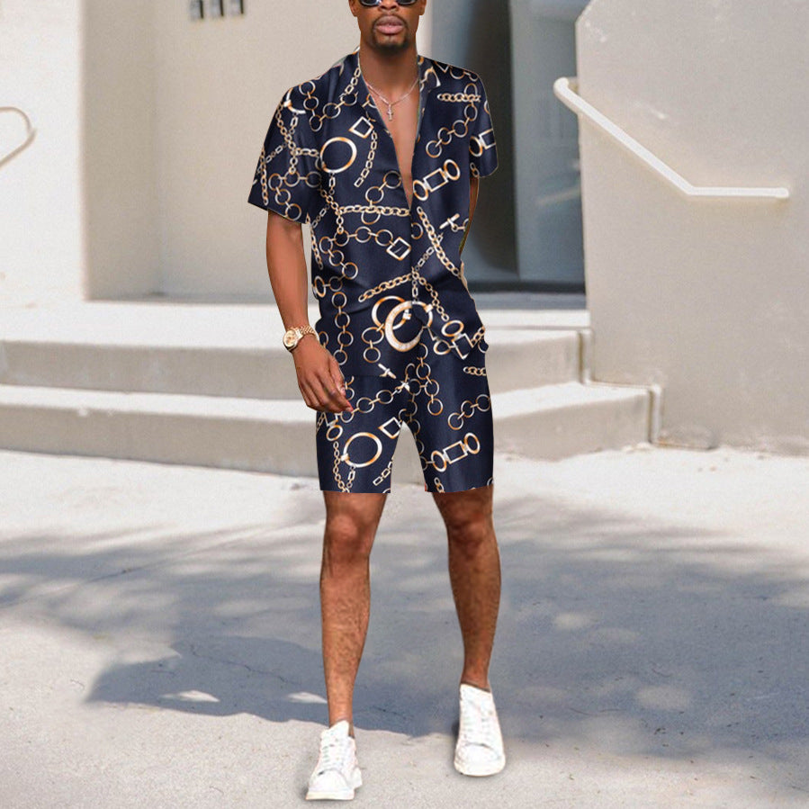 Men Co-Ords Printed Short-Sleeved Shorts Summer Casual Suit