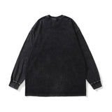 Men Long Sleeve Shirt Printed Heavy Washing Long Sleeve T-shirt Men and Women Street Trendy Brand Distressed