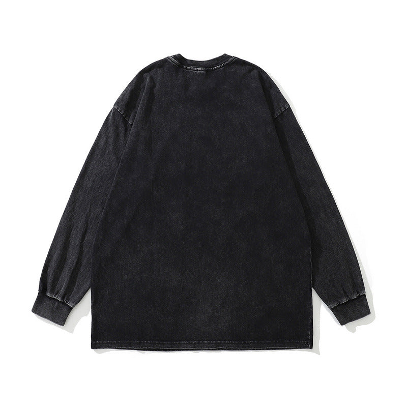 Men Long Sleeve Shirt Washing Long Sleeve Bottoming T-shirt Male and Female Trendy Brand Long T-shirt