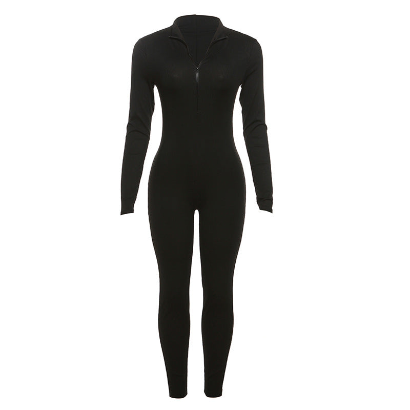 Women Jumpsuit Fashion Half-Open Collar Leggings Jumpsuit Women