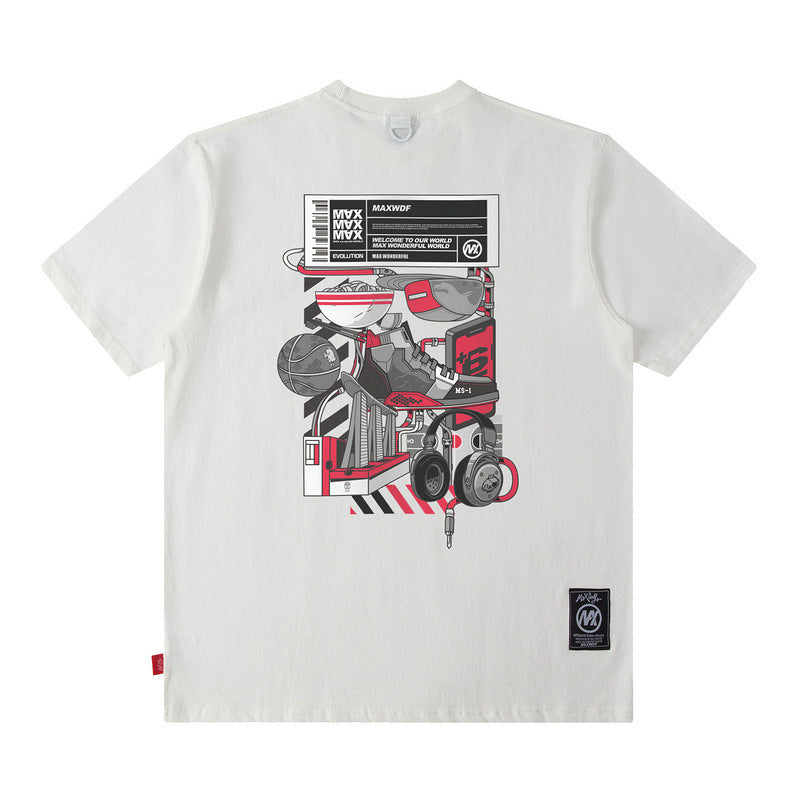 Men T Shirt Cartoon Printed Short-Sleeved T-shirt Men and Women Street Cotton Casual