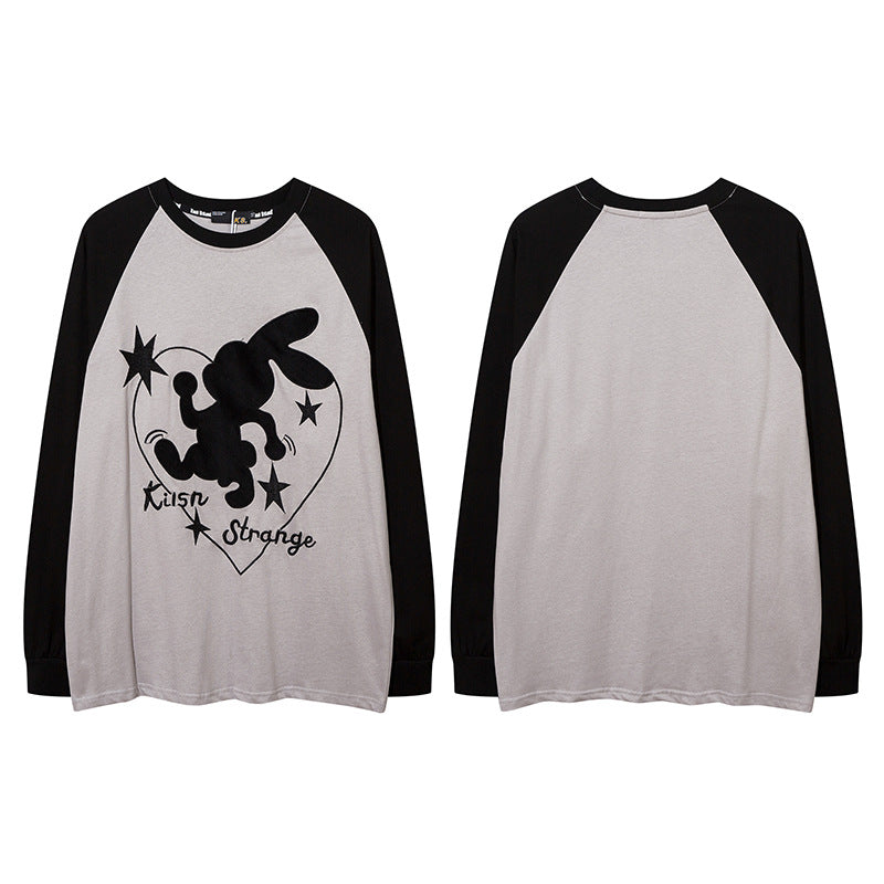 Men Long Sleeve Shirt Sweet Cool Contrast Color Stitching Long Sleeve T-shirt Men and Women Couple