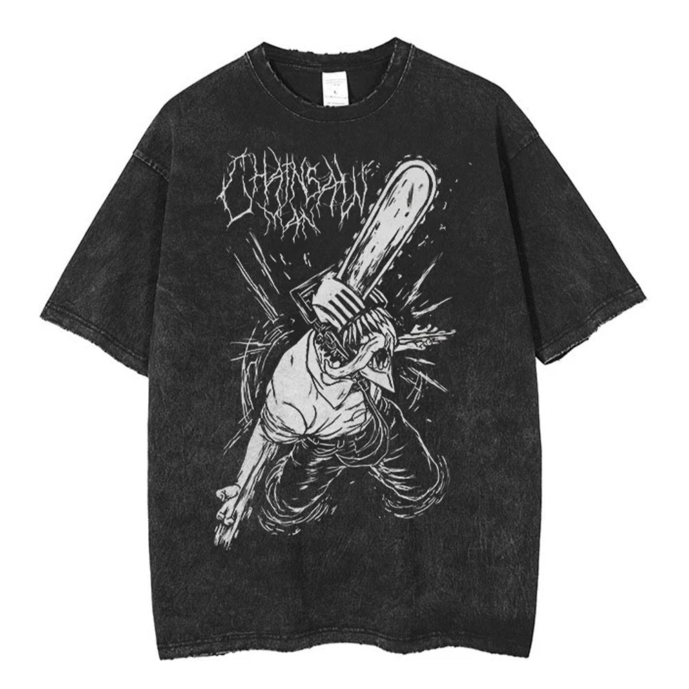 Anime Chainsaw Man Acid Tshirt Retro Vintage Washed