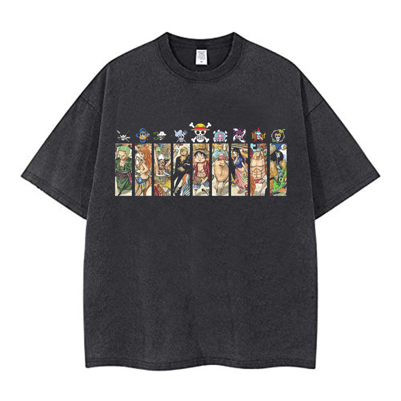 Youth men ONE PIECE oversize Faded Vintage T Shirts Anime
