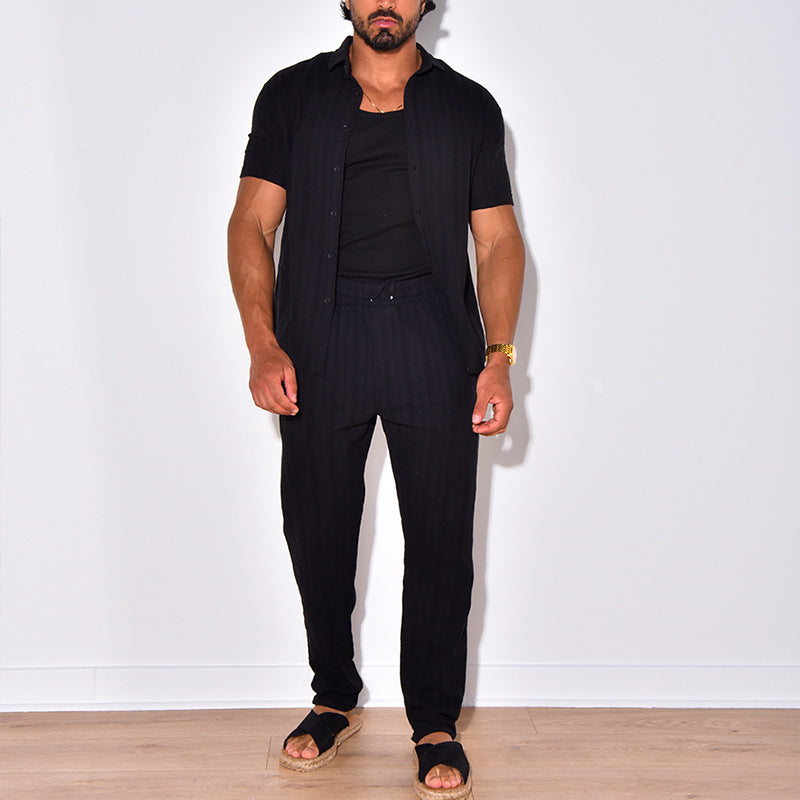 Men Co-Ords Men's Linen Summer Casual Suit Short Sleeve Workwear