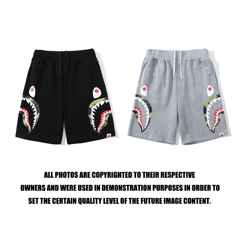 Bathing Ape Shorts Fashion Brand Summer Loose Casual Double Camouflage on Side Shark Head Shorts Cropped Pants
