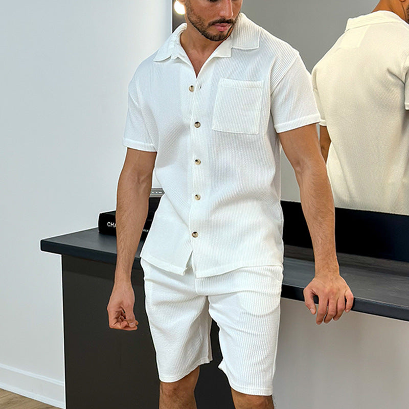 Men Co-Ords Men's Clothing Casual and Comfortable Collar Decorated with Buttons Shirt Short Sleeve Suit