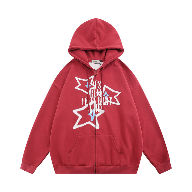 Men Hoodie XINGX Printed Full-Zip Cardigan Hooded Sweater