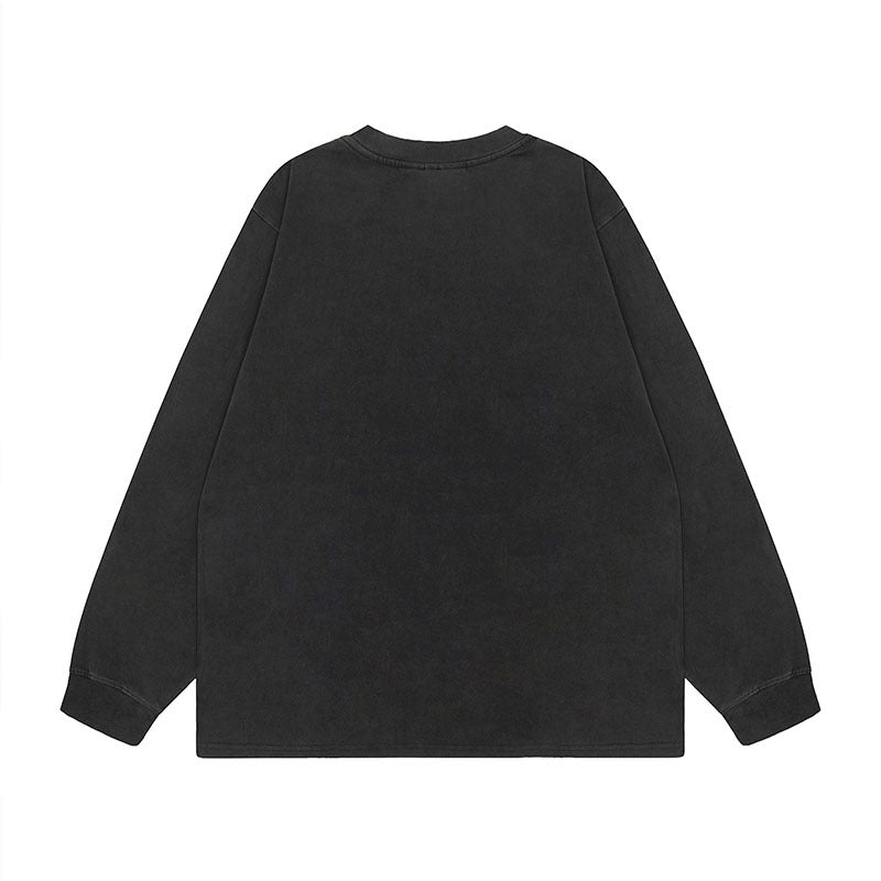 Men Long Sleeve Shirt Vintage Retro Dark Printed Washed Bottoming Long Sleeve T-shirt Men and Women