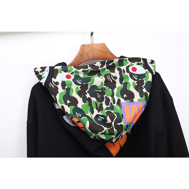 Bathing Ape Hoodie Fall/Winter Double Hood Camouflage Shark Head Zipper Fleece Padded Coat Sweatshirt