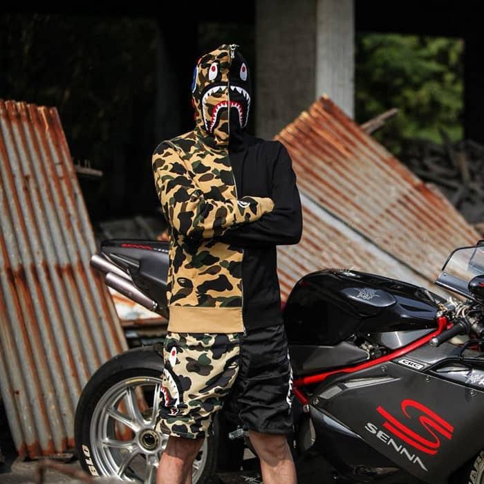 Bathing Ape Hoodie Autumn and Winter Men's and Women's Shark Head Print Camouflage Hoodie Sweater