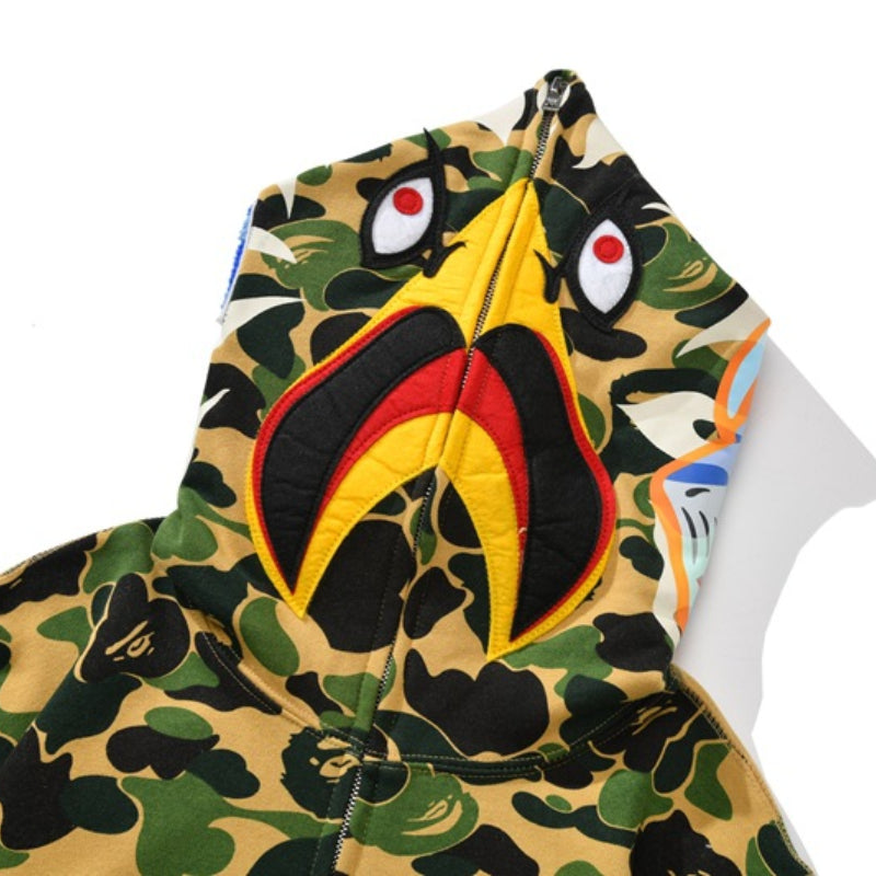 Bathing Ape Hoodie Falcon Camouflage Shark Jacket Fall/Winter Cardigan Zip Fleece Loose Hooded Sweater