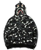 Bathing Ape Black and White Luminous Shark Coat High Quality Looped Fabric Hooded Shark Sweater