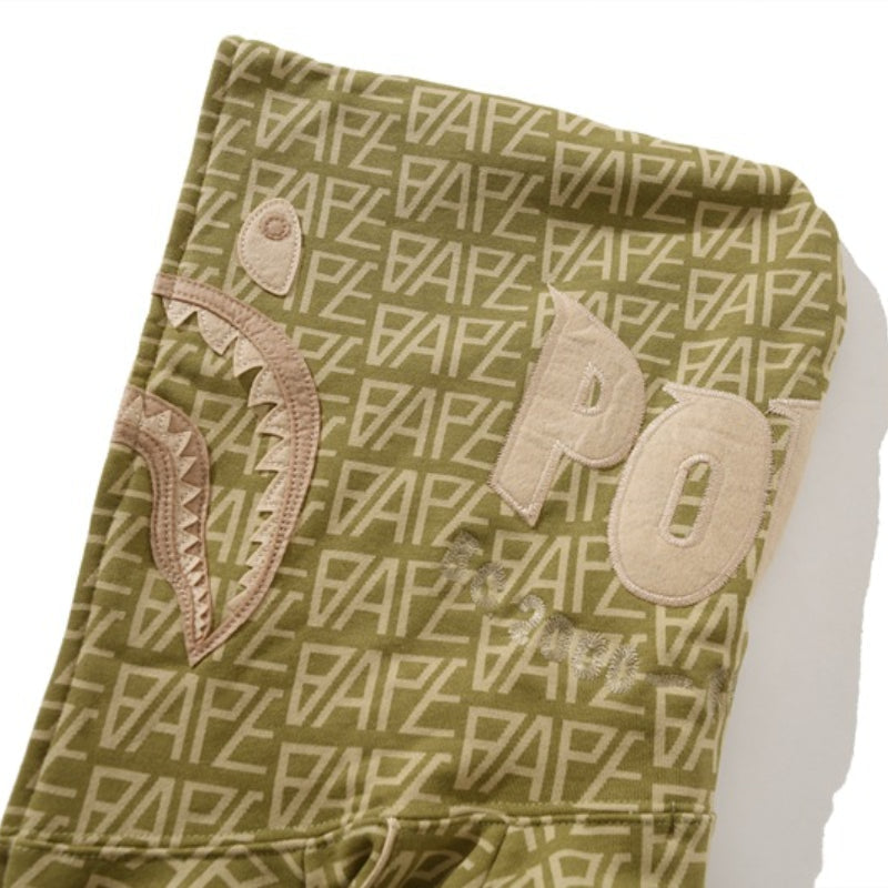 Bathing Ape Hoodie Shark Jacket Men's Autumn and Winter Cardigan Zip Khaki Hooded Sweater