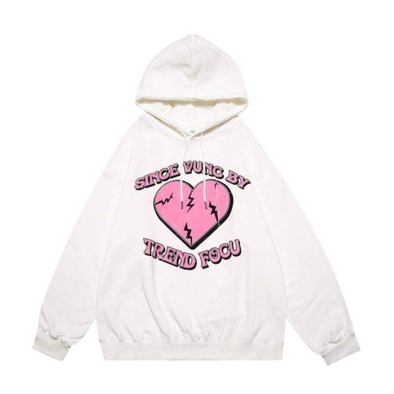Men Hoodie Hooded Sweater Men's Autumn and Winter Clothing Heart Printing Loose