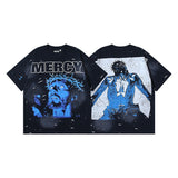 Men's short-sleeve t-shirt - washed print with hotfix rhinestones - 100% cotton - premium quality