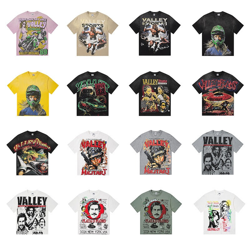 Vally men's short-sleeve t-shirt - washed, streetwear print, european & american style