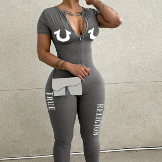 Women Jumpsuit Spring and Summer One-Piece Design Long Sleeve Letter Print Jumpsuit