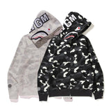 Bathing Ape Hoodie Black and White Luminous Shark Coat Looped Fabric Hooded Shark Sweater Shark Embroidered Hoodie
