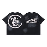 Men's short-sleeve t-shirt - washed print with hotfix rhinestones - 100% cotton - premium quality