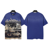 Godspeed t-shirt short-sleeved men's washed cotton printing hot diamond holes street clothing