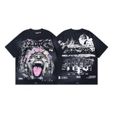 Men's short-sleeve t-shirt - washed print with hotfix rhinestones - 100% cotton - premium quality