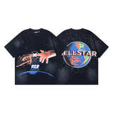 Men's short-sleeve t-shirt - washed print with hotfix rhinestones - 100% cotton - premium quality