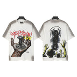 Men's t-shirt short-sleeved washed hot diamond printing g pure cotton hip hop street printing