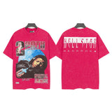 Men's t-shirt short-sleeved washed hot diamond printing g pure cotton hip hop street printing