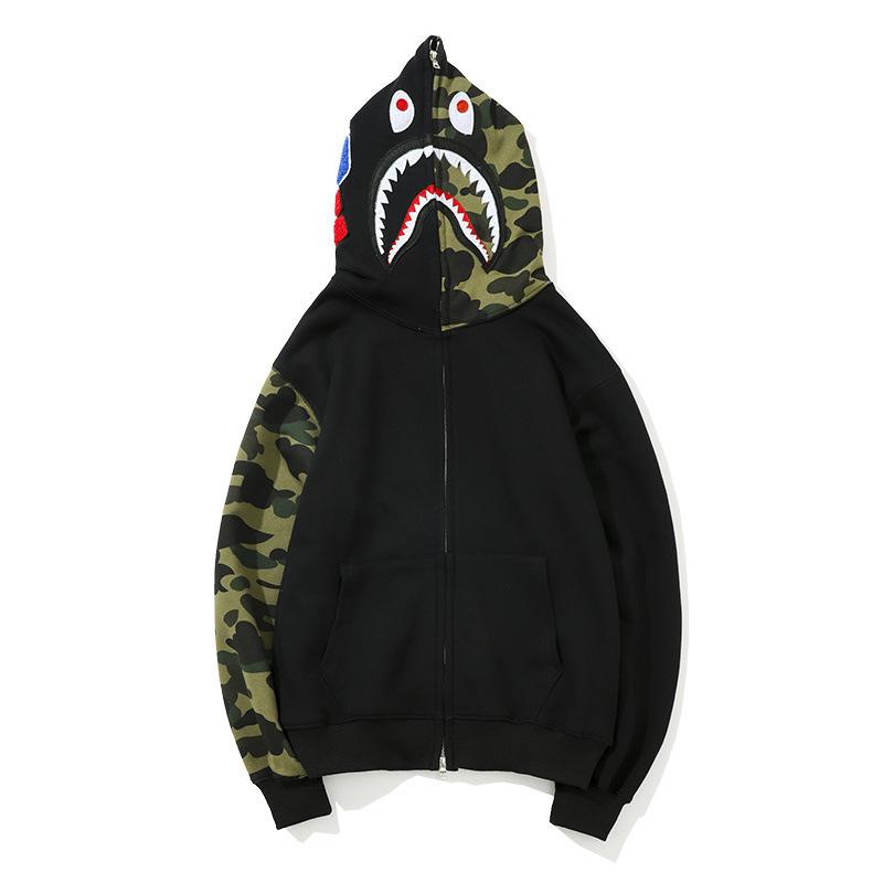 Bathing Ape Hoodie Autumn and Winter Fashion Brand Camouflage Embroidery Stitching Sleeves Cardigan Zipper Hoodie Coat