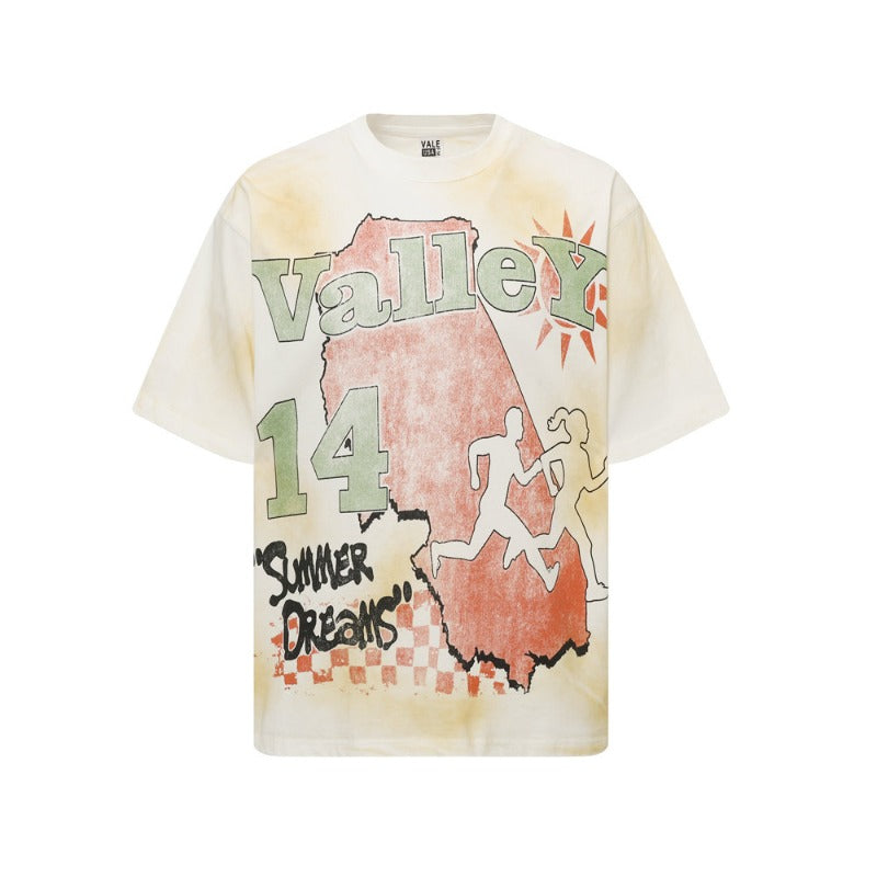 Valleyt-shirt men's washed g pure cotton direct injection printing
