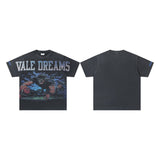 Valley t-shirt men's short-sleeved street printing hot diamond washed cotton