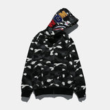 Bathing Ape Hoodie Autumn and Winter Men's Shark Luminous Camouflage Brushed Shark Sweater Men's Hooded Casual Coat