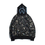 Bathing Ape Hoodie Starry Sky Sweater Black and White Starry Sky Blue Shark Hat Printed Casual Hooded Sweater