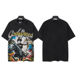 Godspeed t-shirt short-sleeved men's washed cotton printing hot diamond holes street clothing